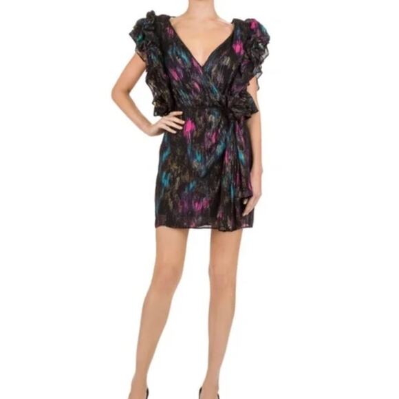Kooples 2 black metallic brushstroke pattern mini dress - Picture 2 of 8